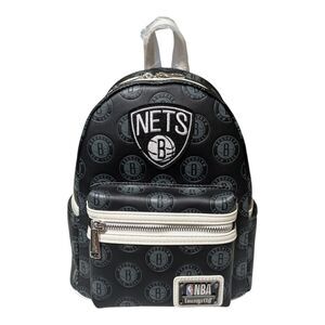 Loungefly Brooklyn Nets Mini Backpack Debossed Logo Black & White NWT NBA